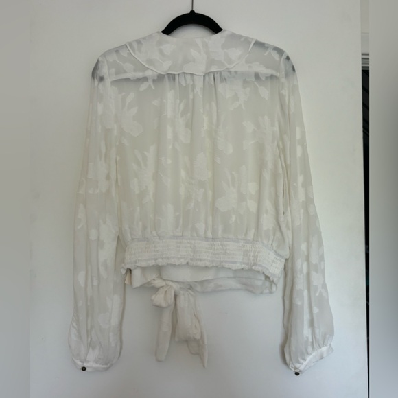 Anthropologie White Long-Sleeved Wrap Blouse - Picture 6 of 12